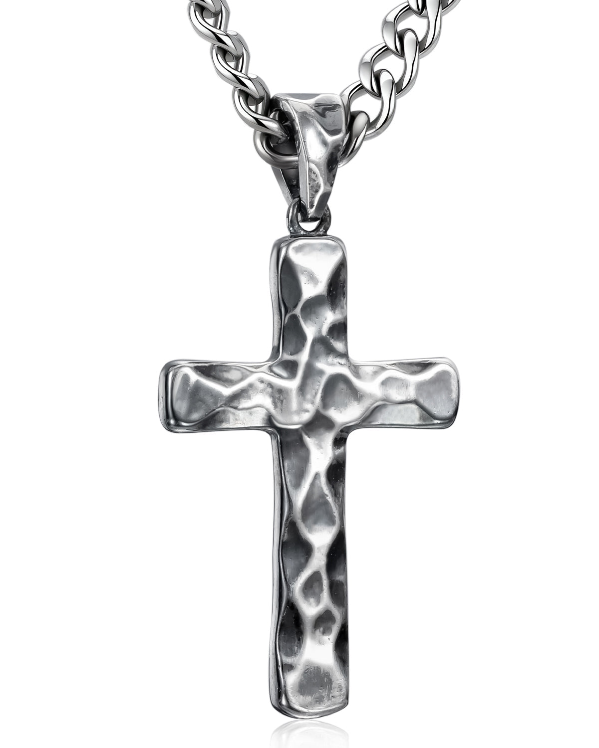 アクセサリー 191RRL Hammered Sterling Silver L Cross Necklace for Men | Sterling Silver Hammered Cross – Molenia