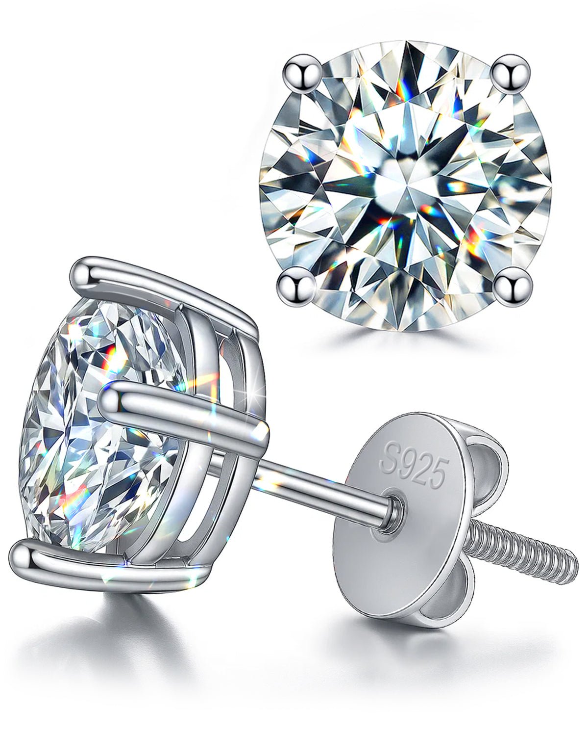 Moissanite Stud Earrings Screw Back