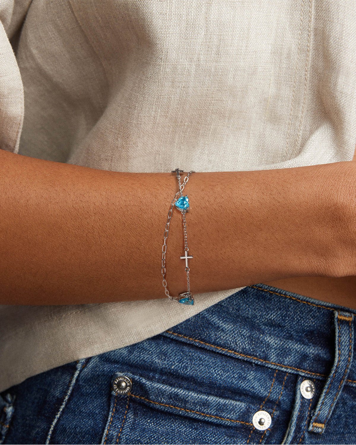 silver bracelet with birthstone for women