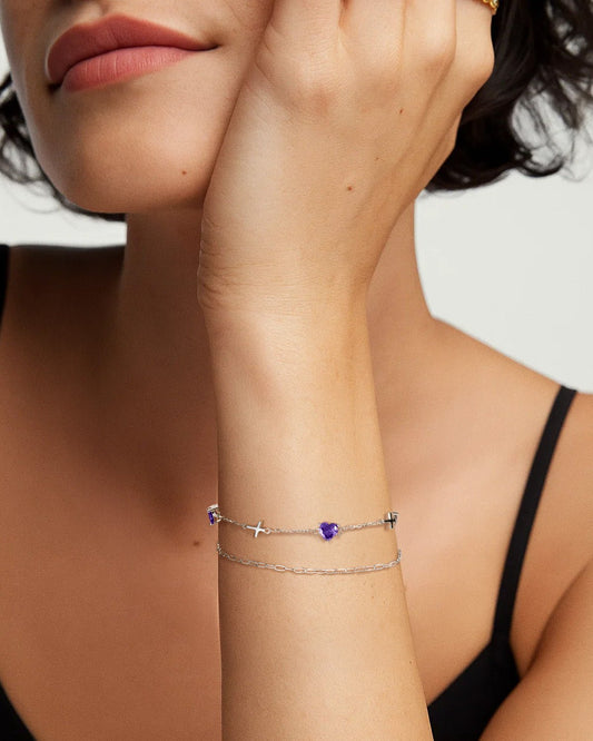 silver bracelet with birthstone for women