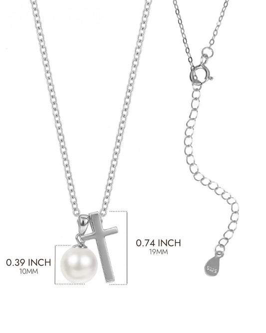 Sterling Silver Cross and Pearl Necklace - Molenia Jewelry