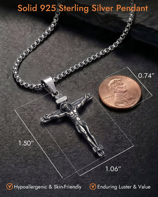 Sterling Silver Vintage Crucifix Cross Necklace for Men