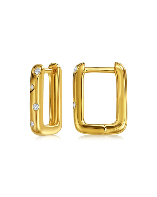 14K Gold Plated Rectangle Huggie Earrings - Molenia Jewelry