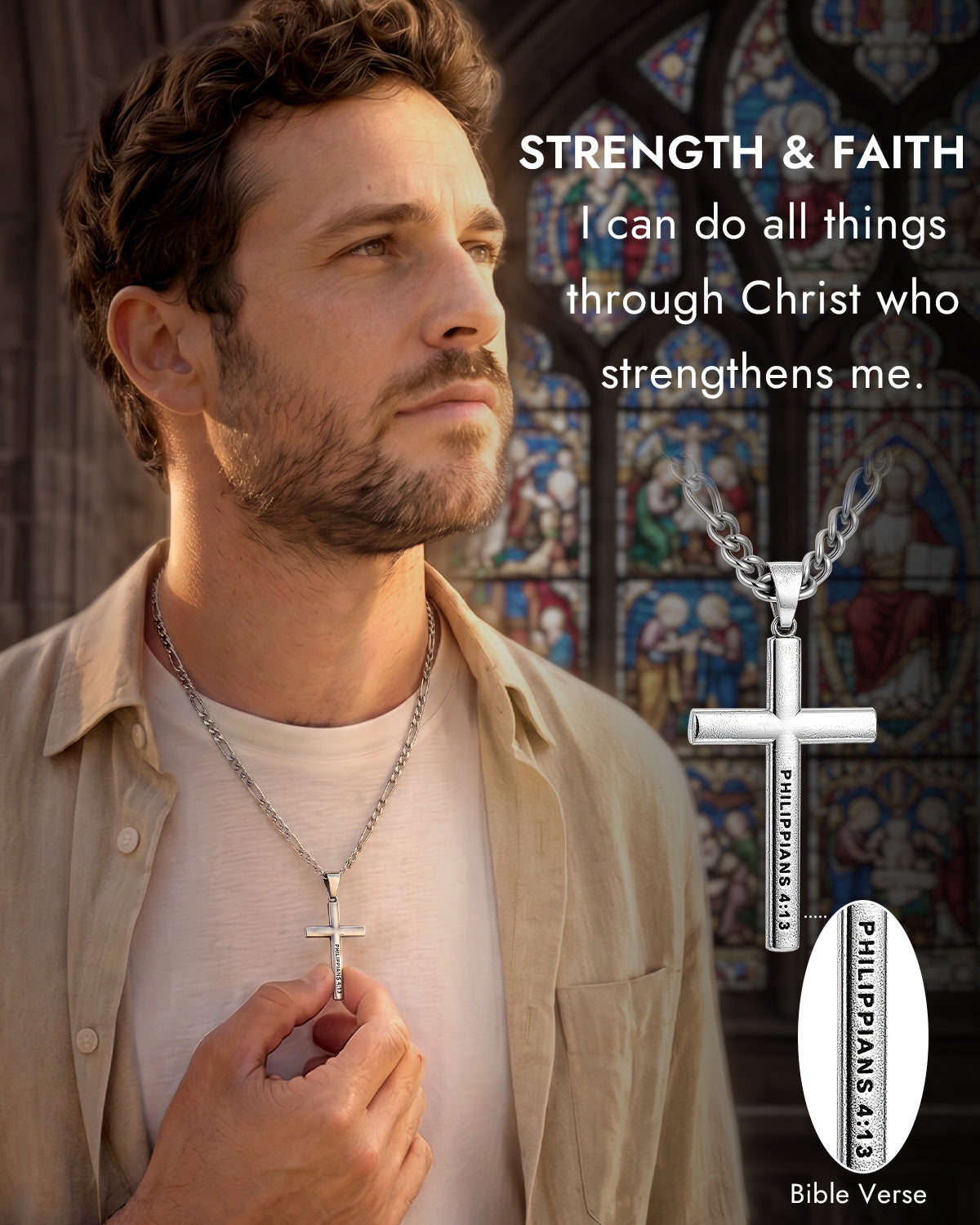 philippians 4:13 men's cross necklace