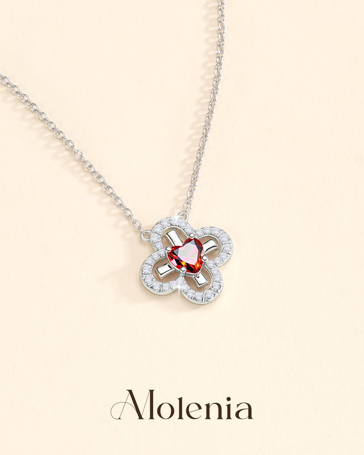 August Birthstone Four Leaf Clover Necklace - Molenia Jewelry