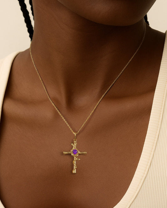 birthstone necklace with cross