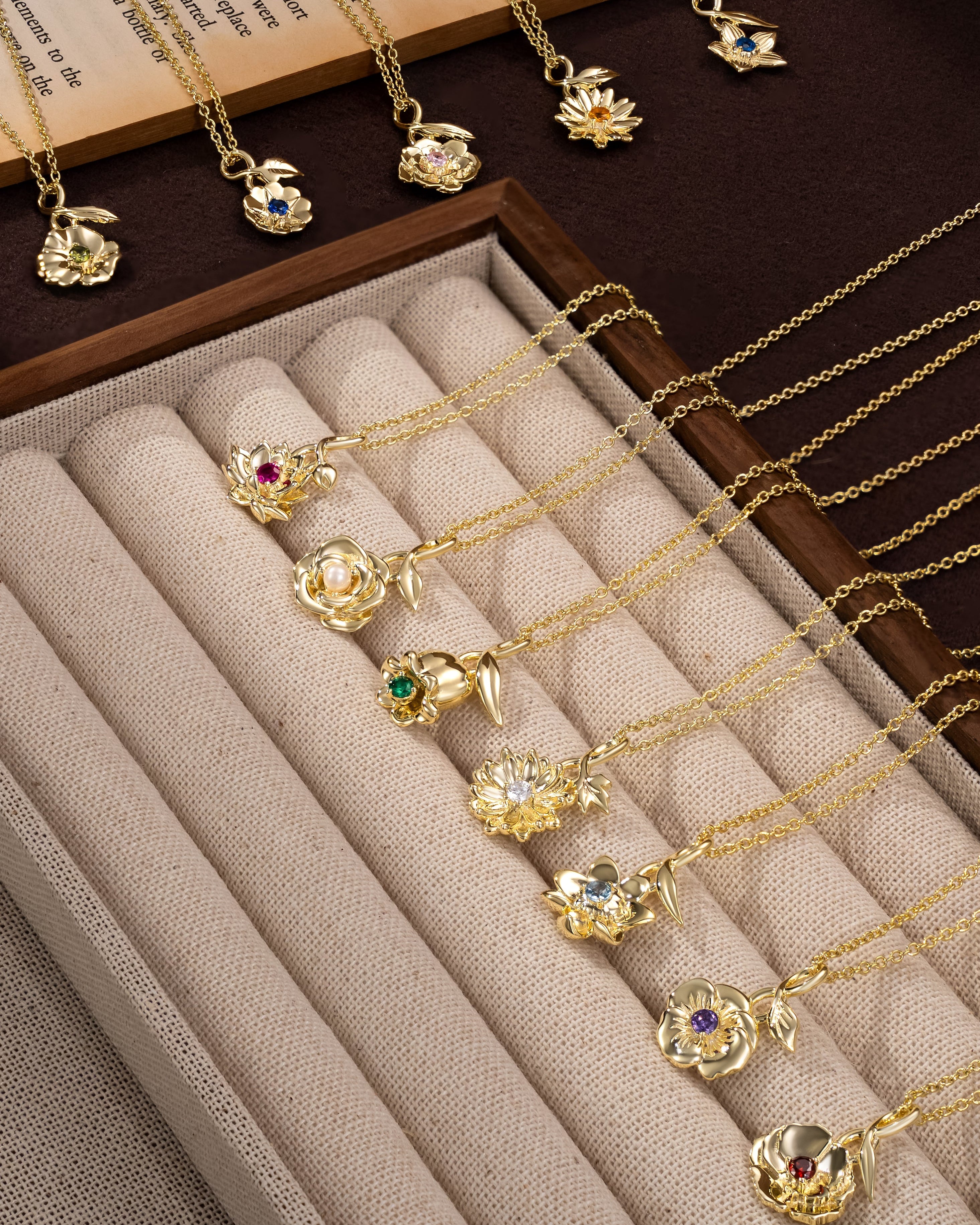 birth flower necklace with a birthstone 