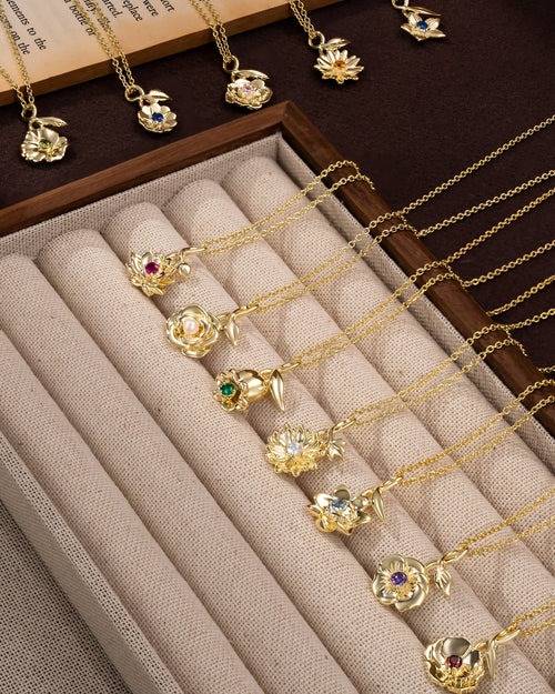 birth flower necklace with a birthstone 