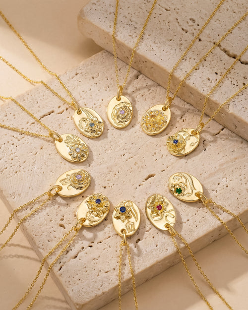 birth flower necklace with birthstone