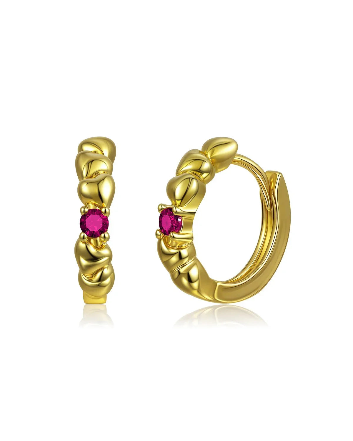 Birthstone Heart Huggie Hoop Earrings - Molenia Jewelry