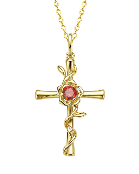 cross necklace with birthstone