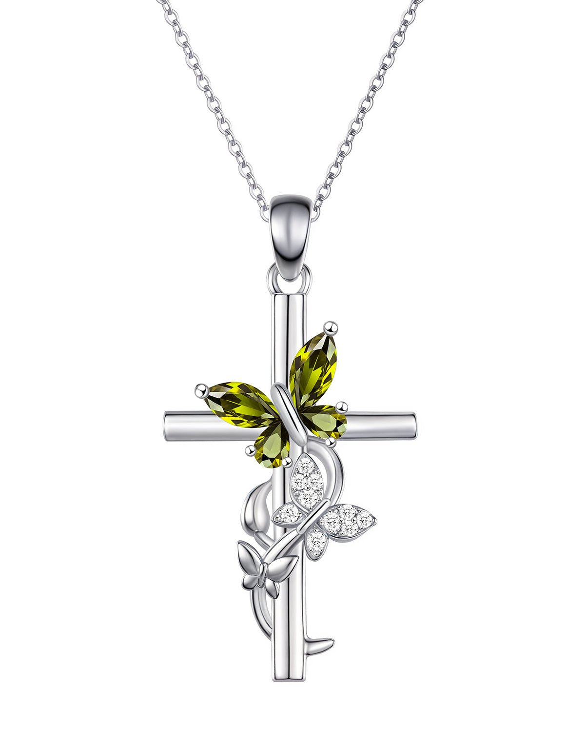 birthstone butterfly cross necklace