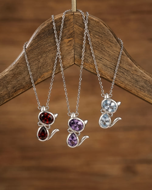 cat necklace with birthstone