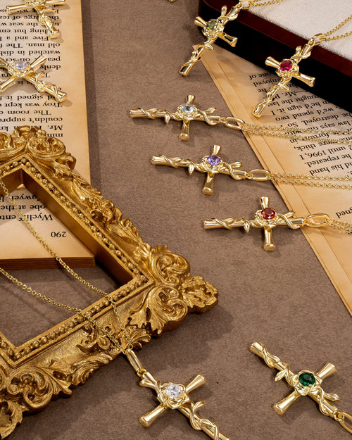 cross necklace with birthstone 