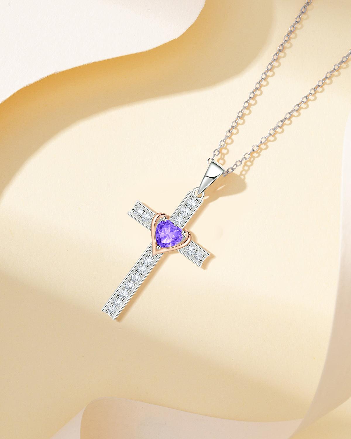 Heart Birthstone Cross Necklace - Molenia Jewelry