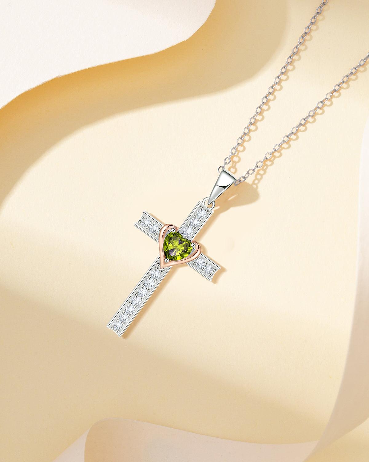 Heart Birthstone Cross Necklace - Molenia Jewelry