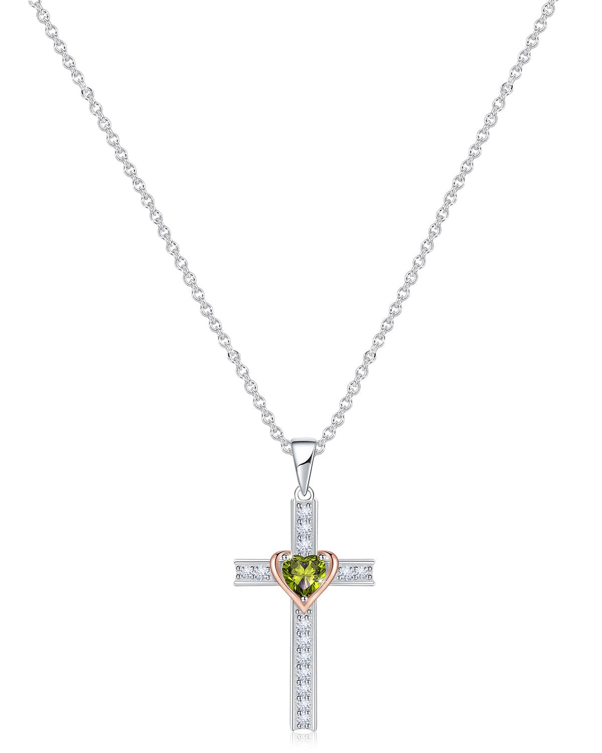 Heart Birthstone Cross Necklace - Molenia Jewelry