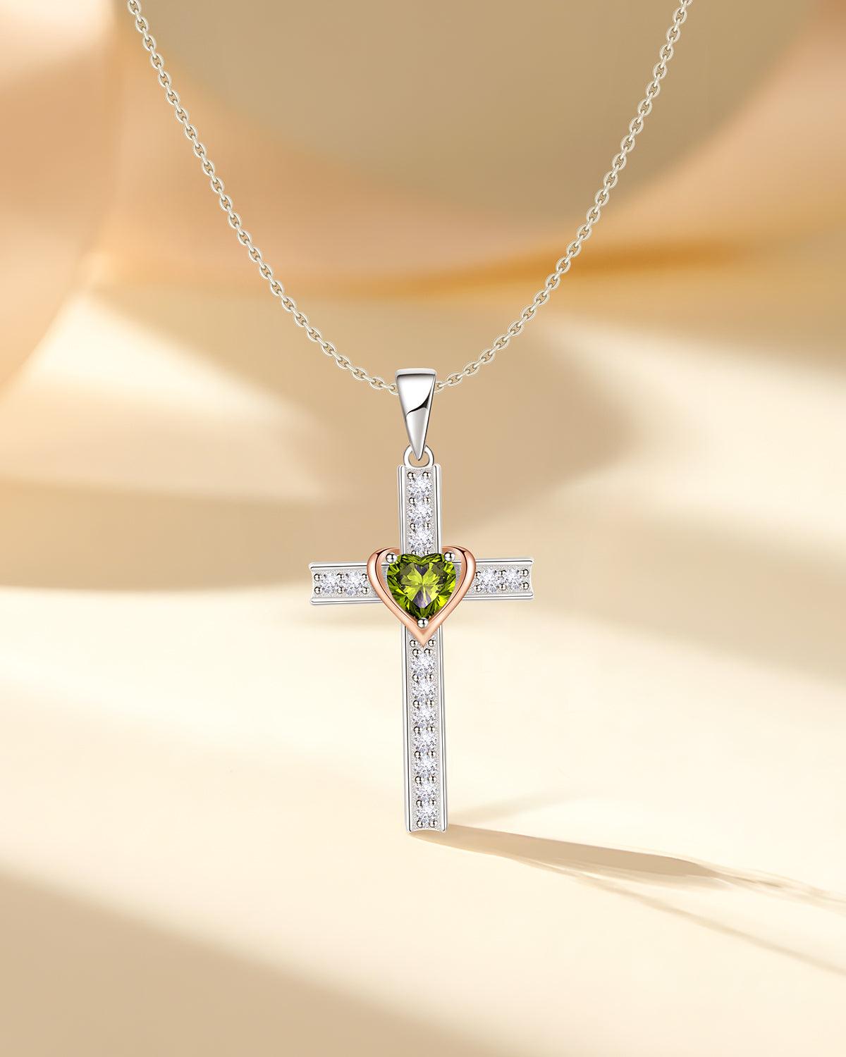 Heart Birthstone Cross Necklace - Molenia Jewelry