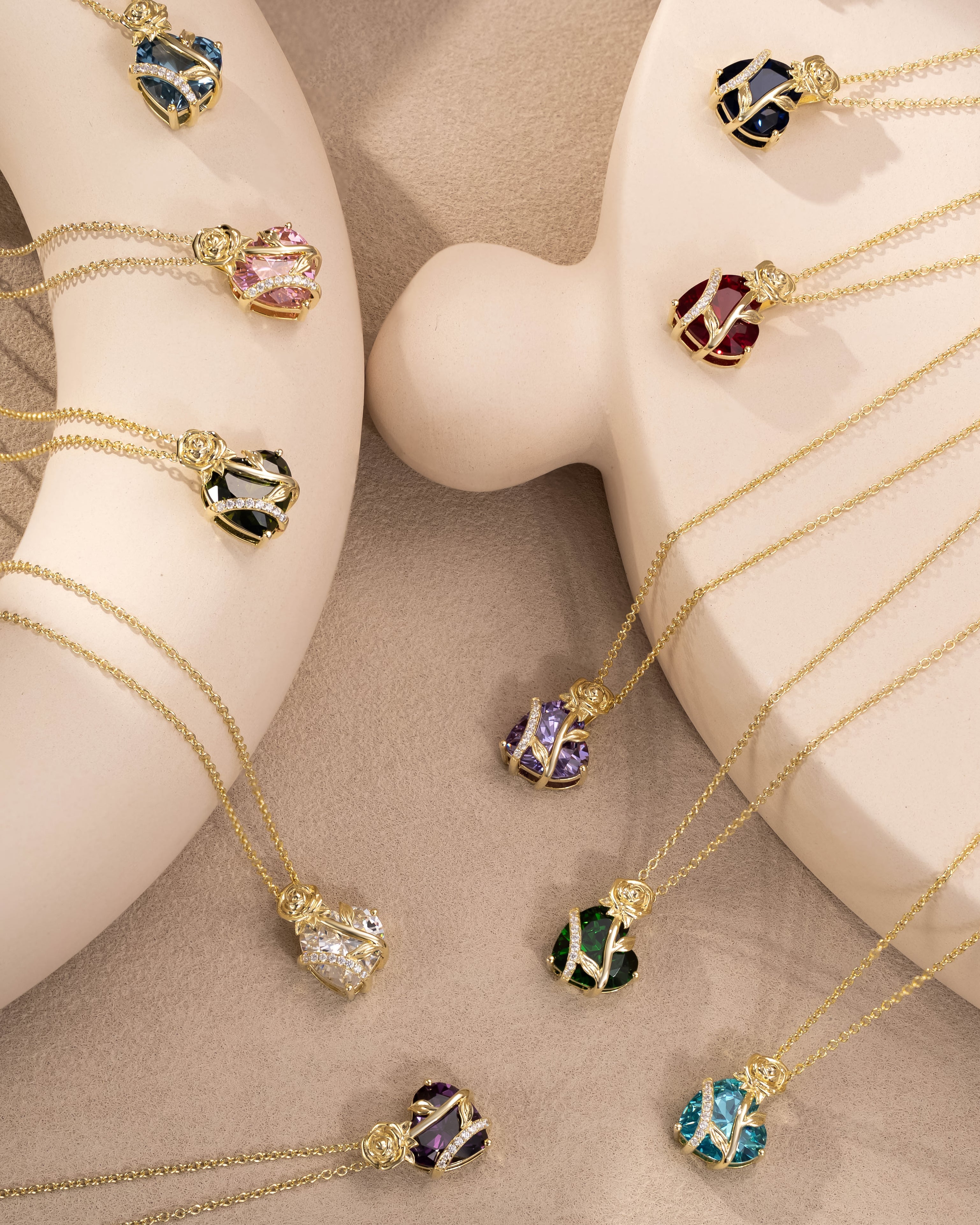 heart pendant necklace with rose flower