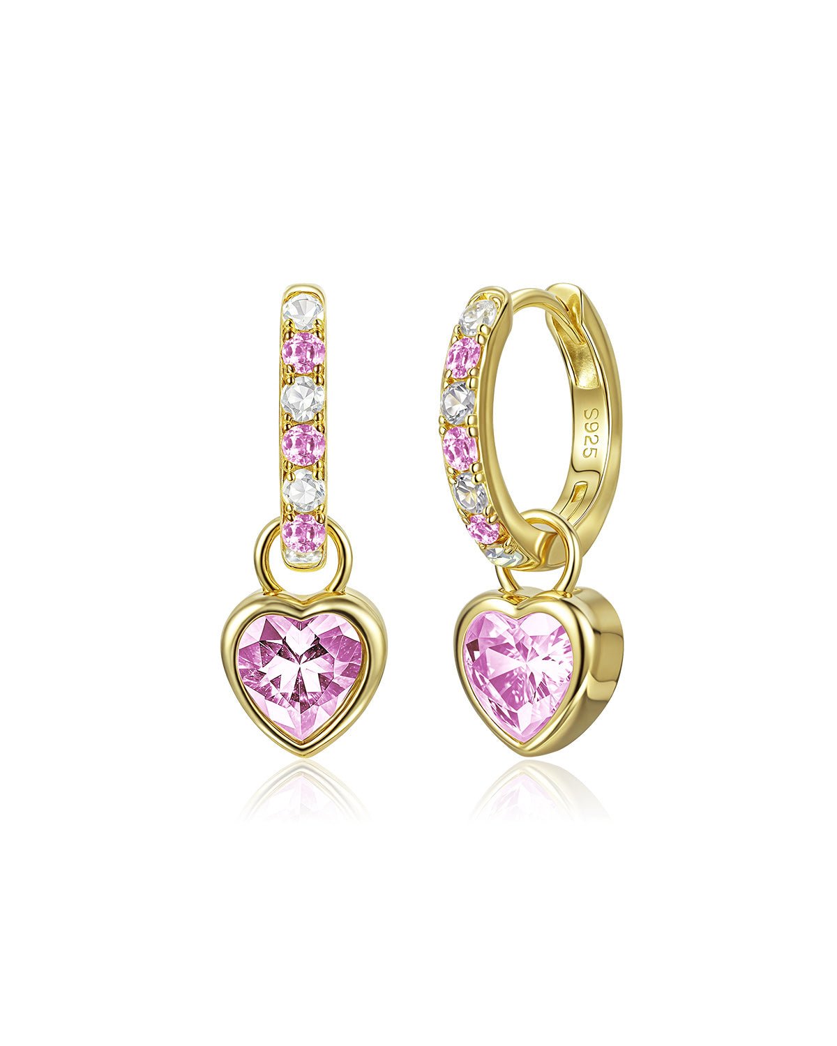 gold hoop earrings with heart charm