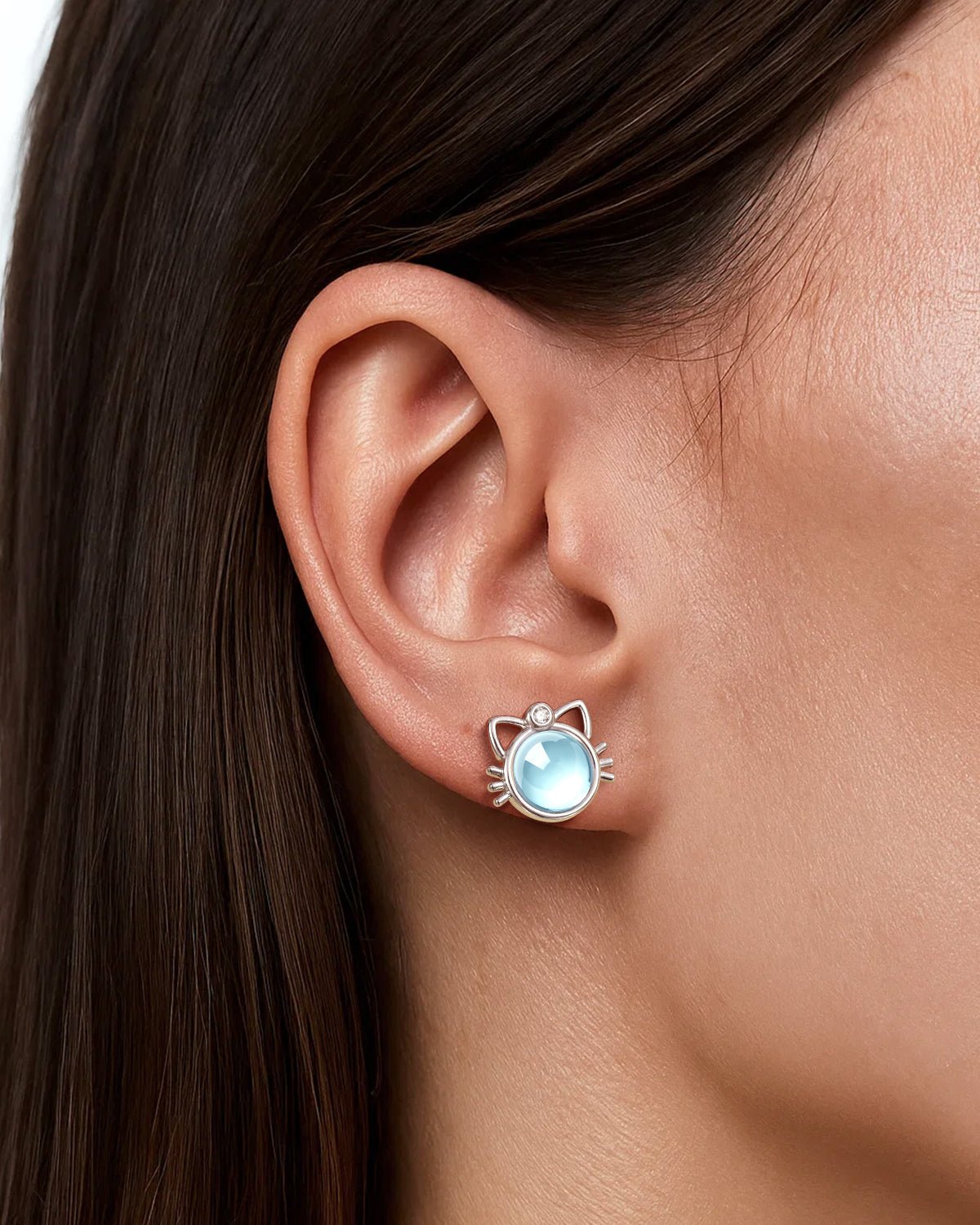 Moonstone Cat Face Stud Earrings