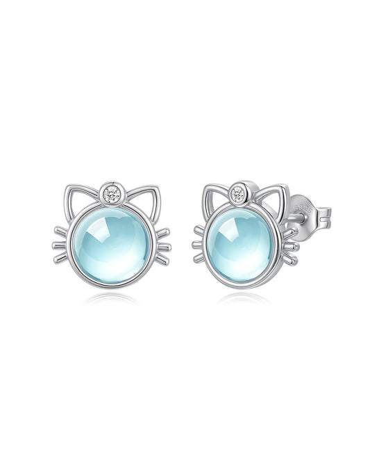 Moonstone Cat Face Stud Earrings
