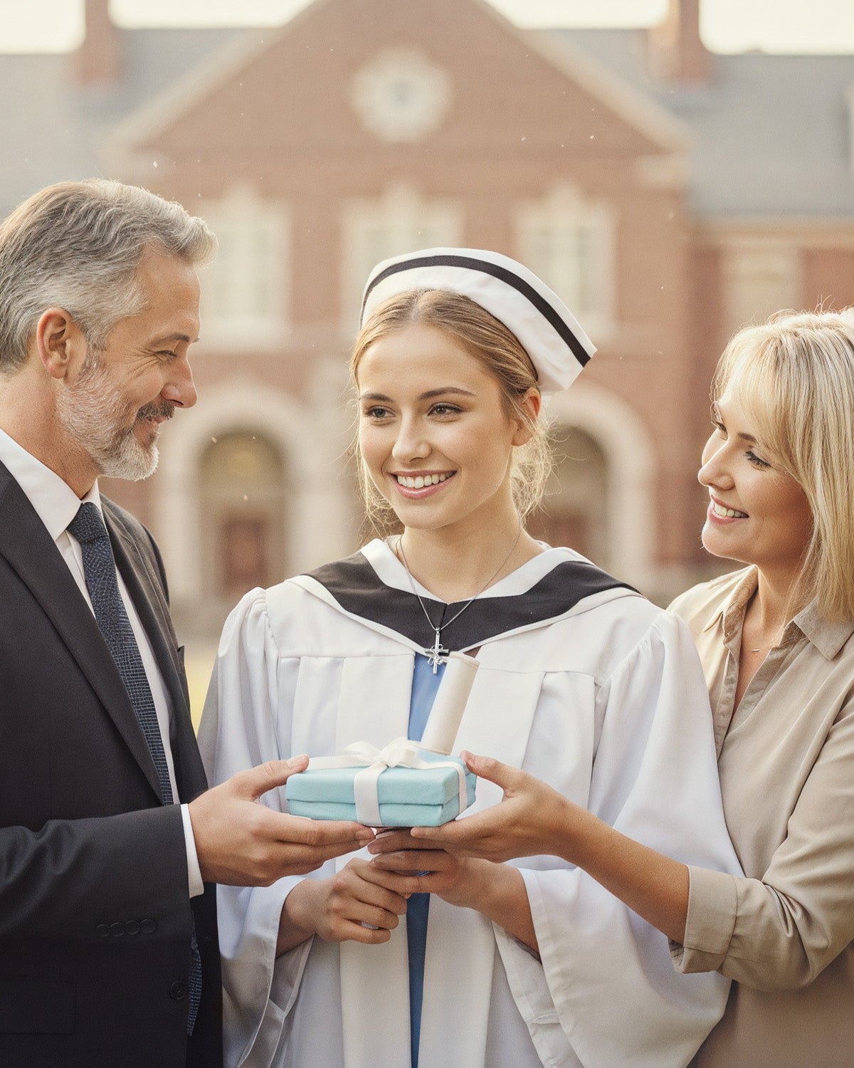 woman wearing sterling silver nurse cross necklace with stethoscope pendant