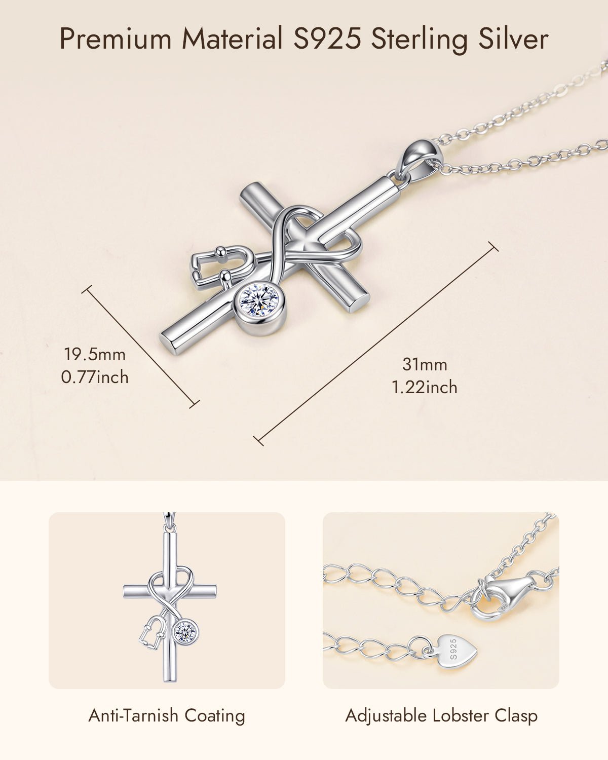 close up of silver stethoscope cross pendant necklace for nurses