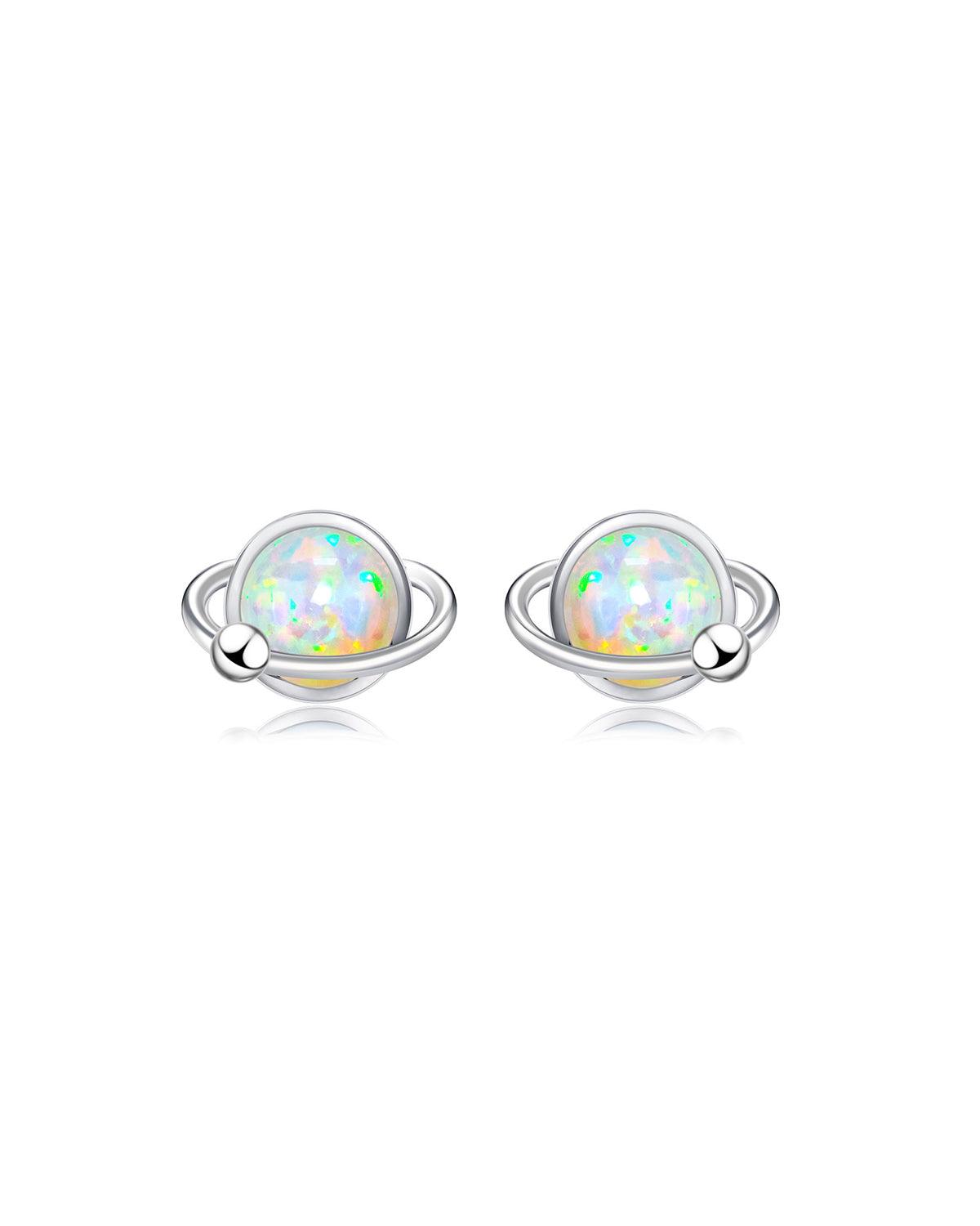 Round White Gold Opal Stud Earrings - Molenia Jewelry