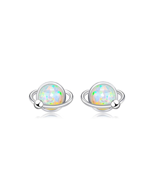 Round White Gold Opal Stud Earrings - Molenia Jewelry
