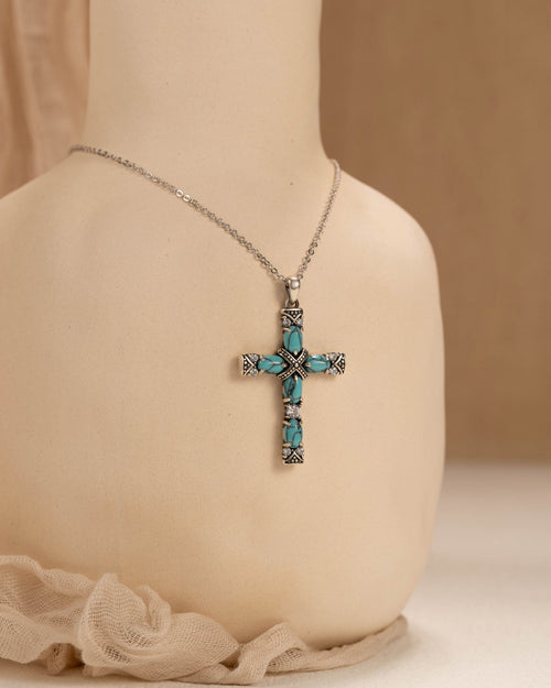 silver turquoise cross necklace