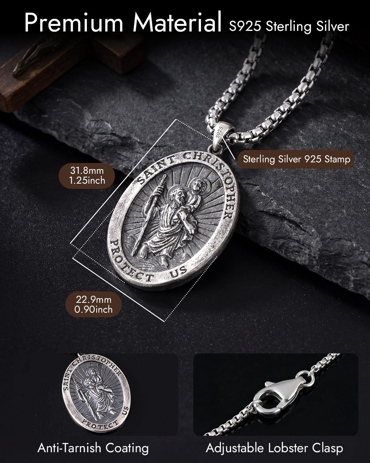 Saint Christopher Necklace for Men | S925 Protection Medal