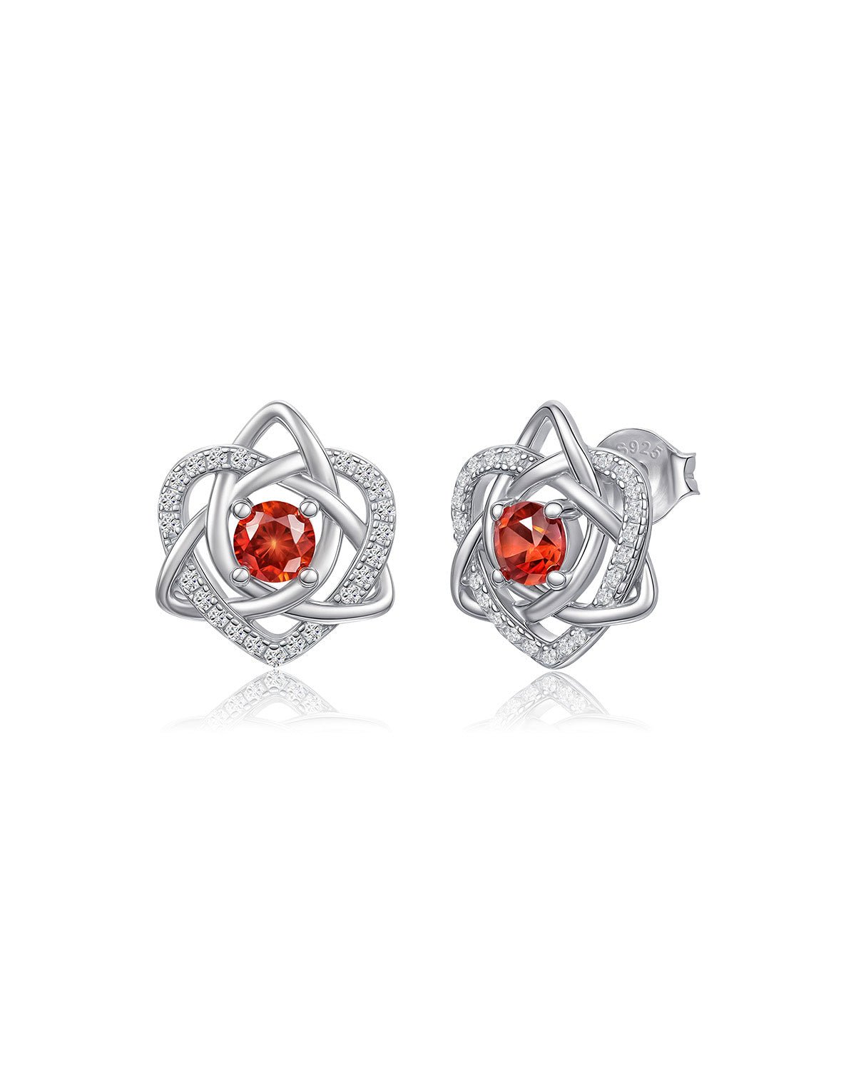 925 sterling silver Celtic knot birthstone stud earrings with red garnet