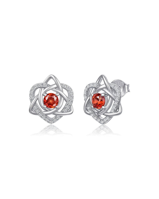 925 sterling silver Celtic knot birthstone stud earrings with red garnet