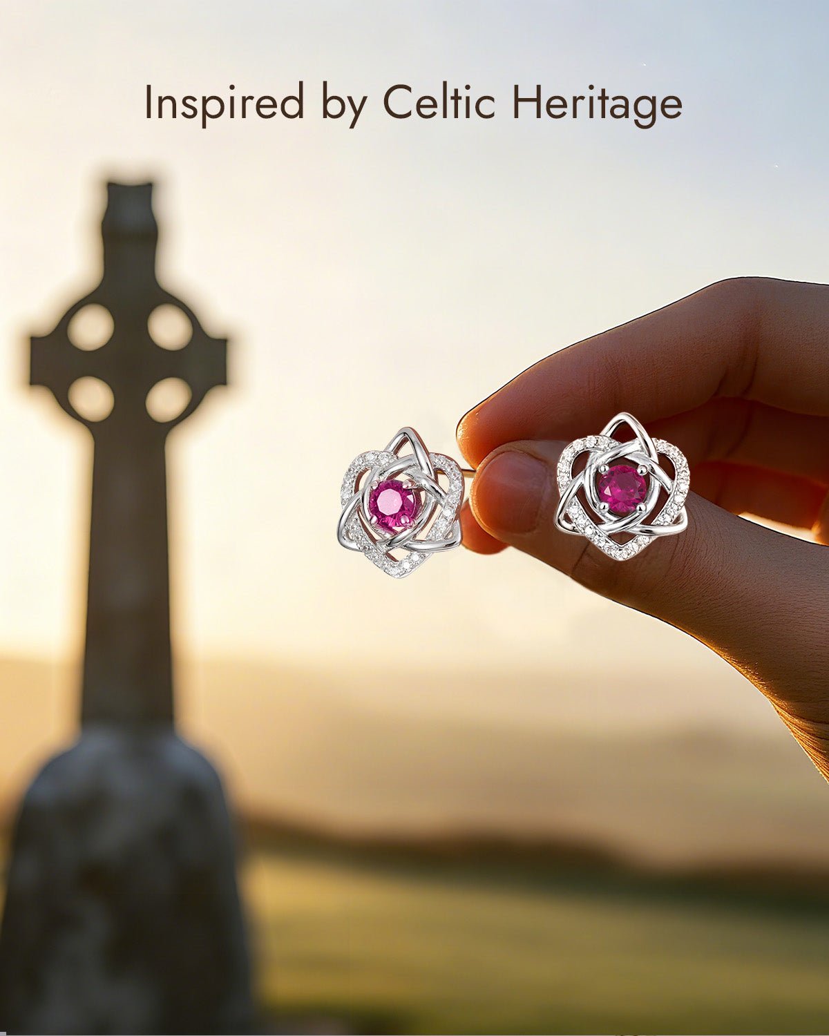 Celtic heart knot earrings with birthstone