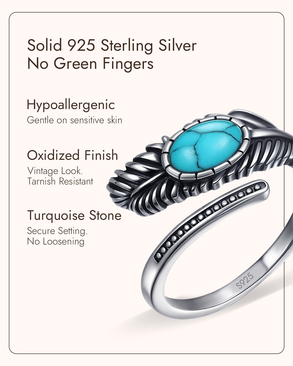 feather turquoise ring  