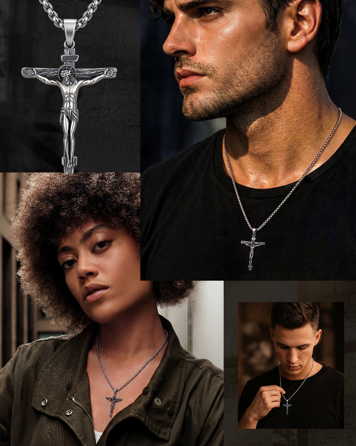 Sterling Silver Vintage Crucifix Cross Necklace for Men