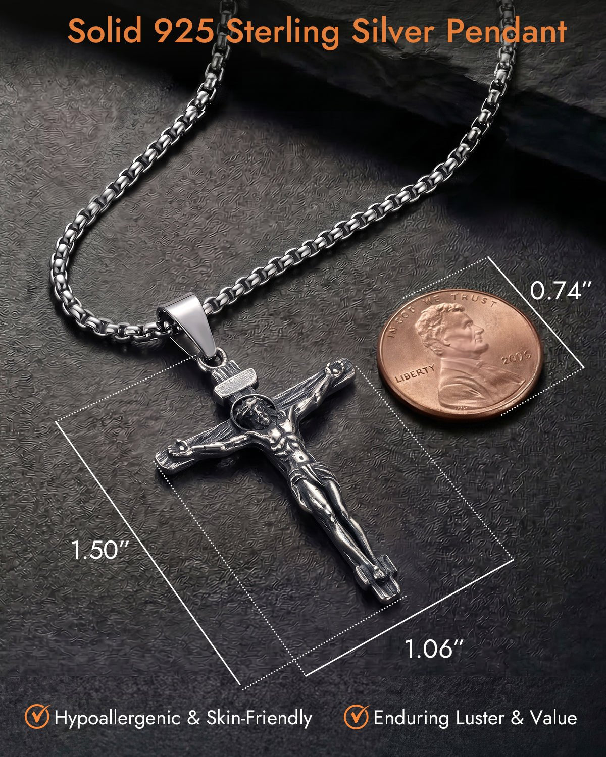 Sterling Silver Vintage Crucifix Cross Necklace for Men