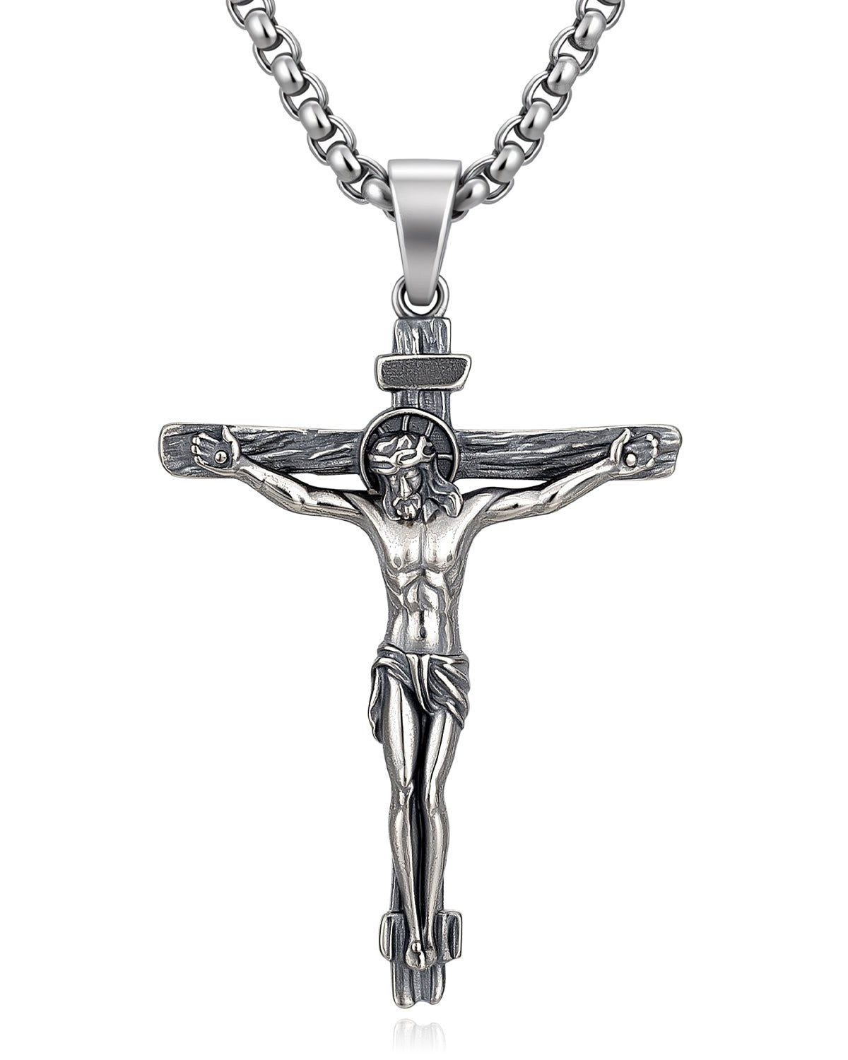 Sterling Silver Vintage Crucifix Cross Necklace for Men