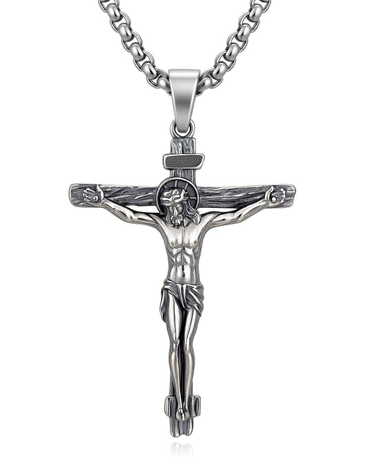 Sterling Silver Vintage Crucifix Cross Necklace for Men