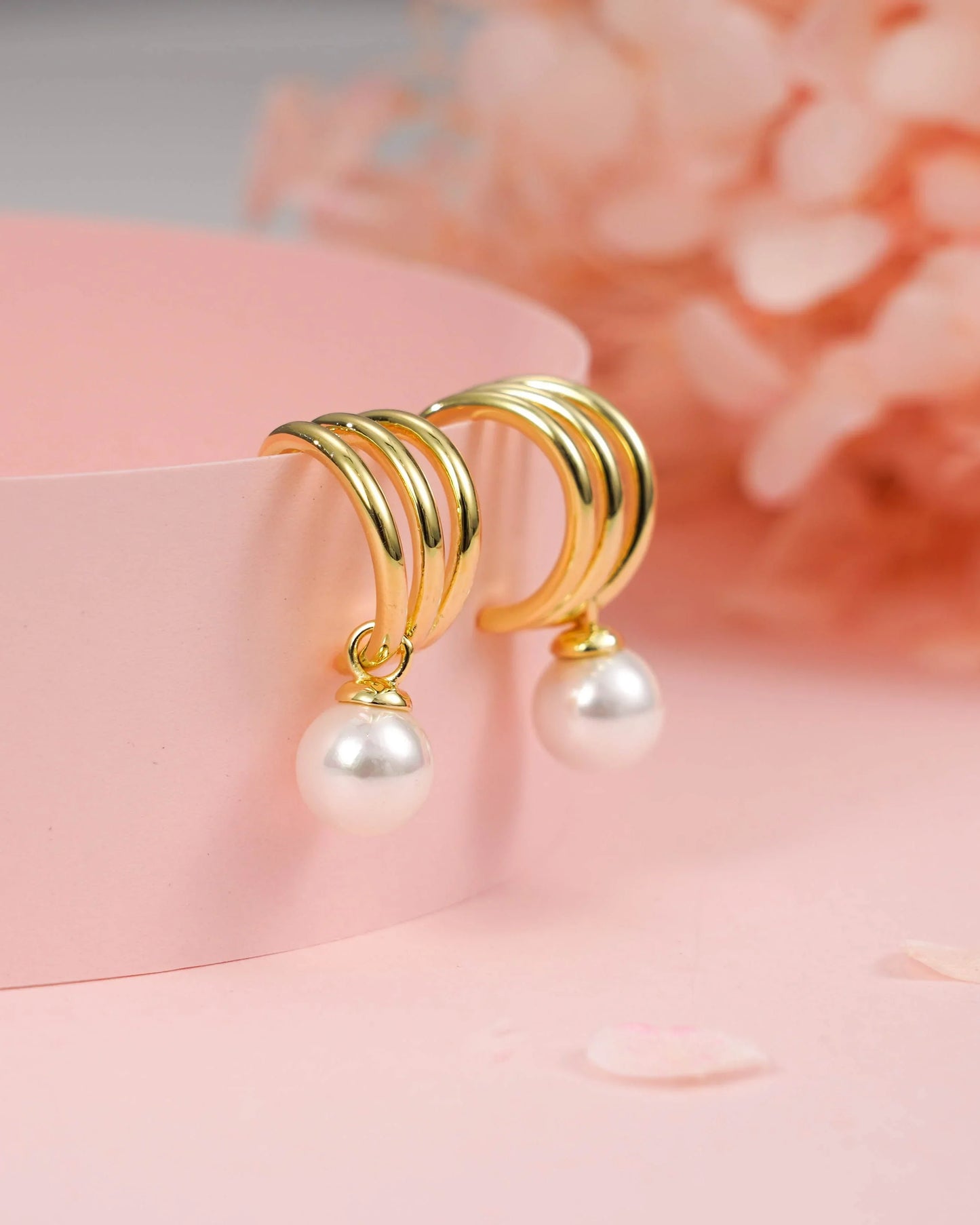 Triple Hoop Pearl Earrings - Molenia Jewelry