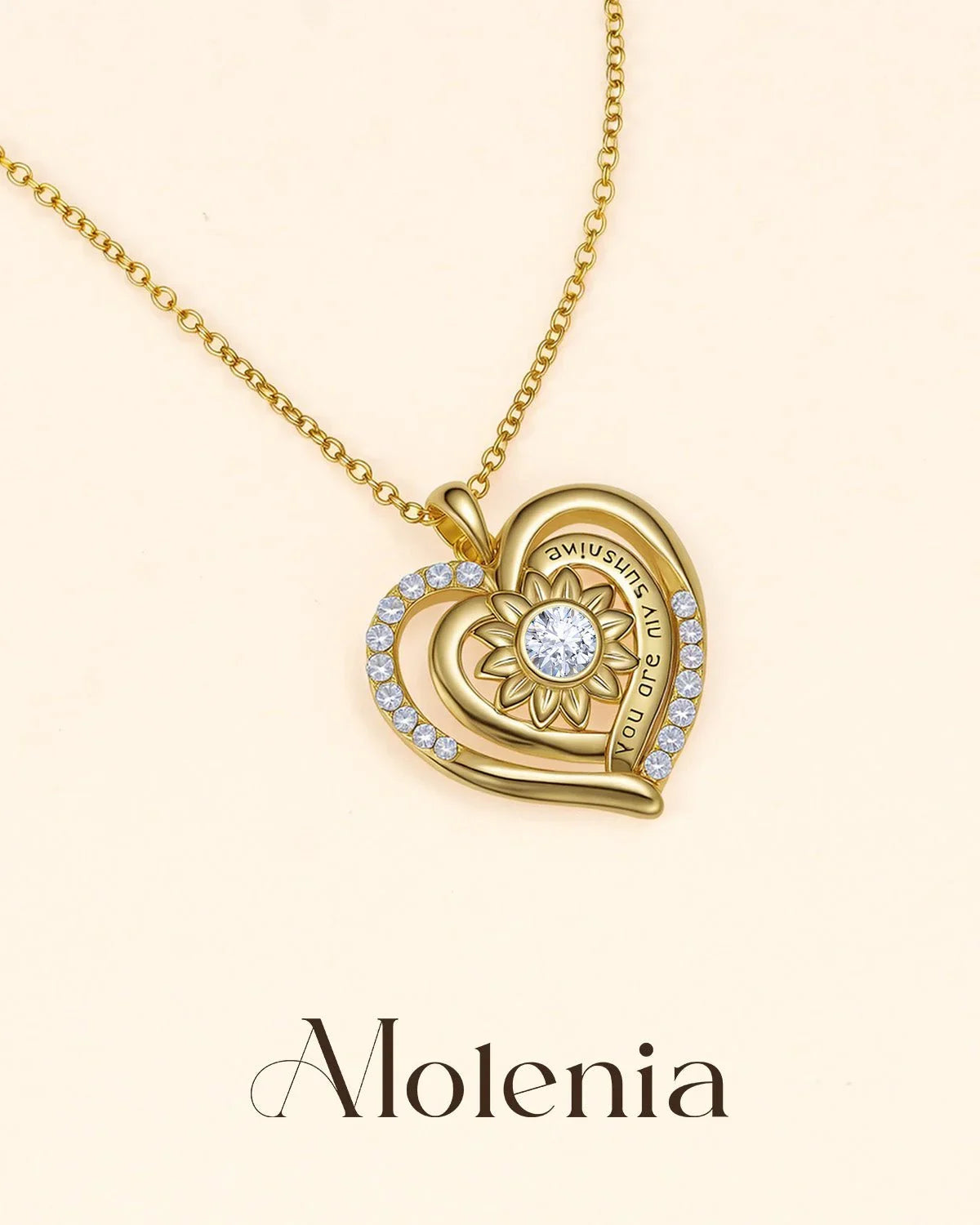 "You Are My Sunshine" Sunflower Heart Necklace - Molenia Jewelry
