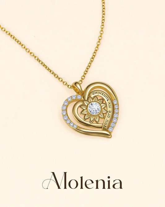 "You Are My Sunshine" Sunflower Heart Necklace - Molenia Jewelry